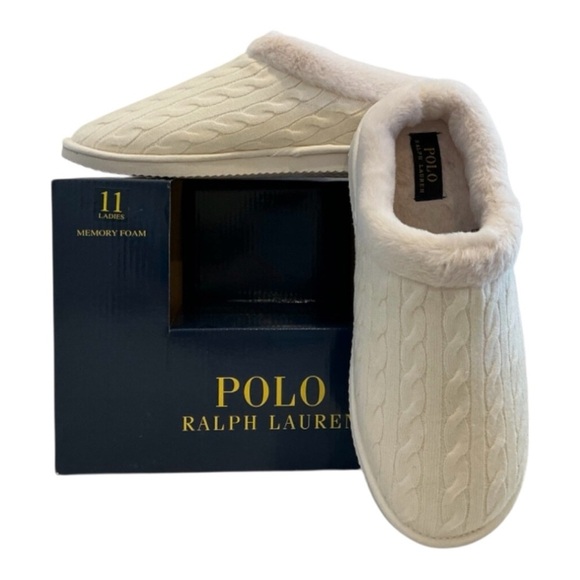 Polo Ralph Lauren Shoes - Polo Ralph Lauren Women’s White Fur Lined Slippers